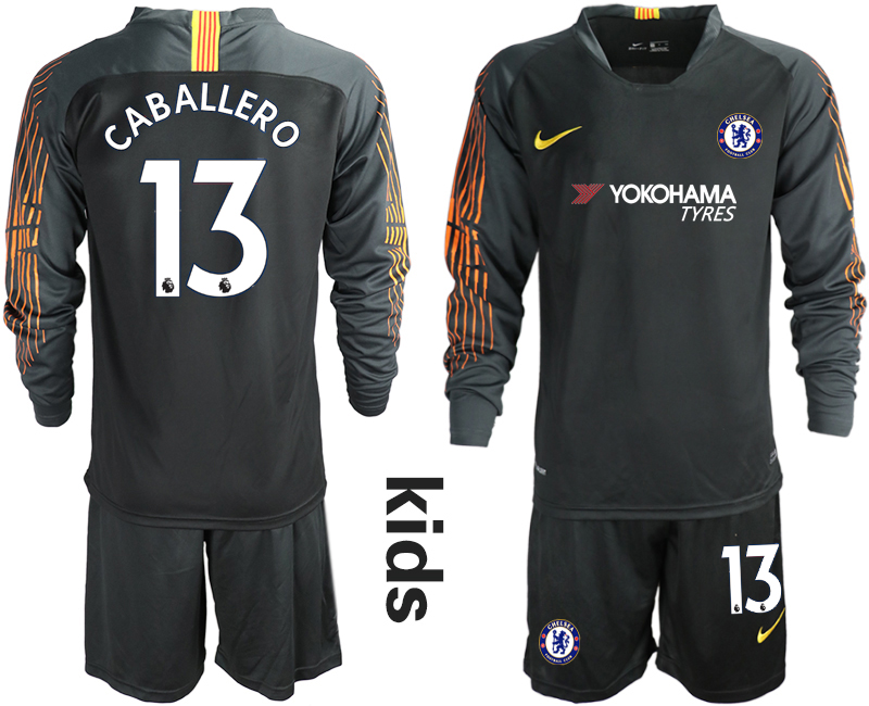 2018_2019 Club Chelsea black long sleeve Youth goalkeeper #13 soccer jerseys->youth soccer jersey->Youth Jersey